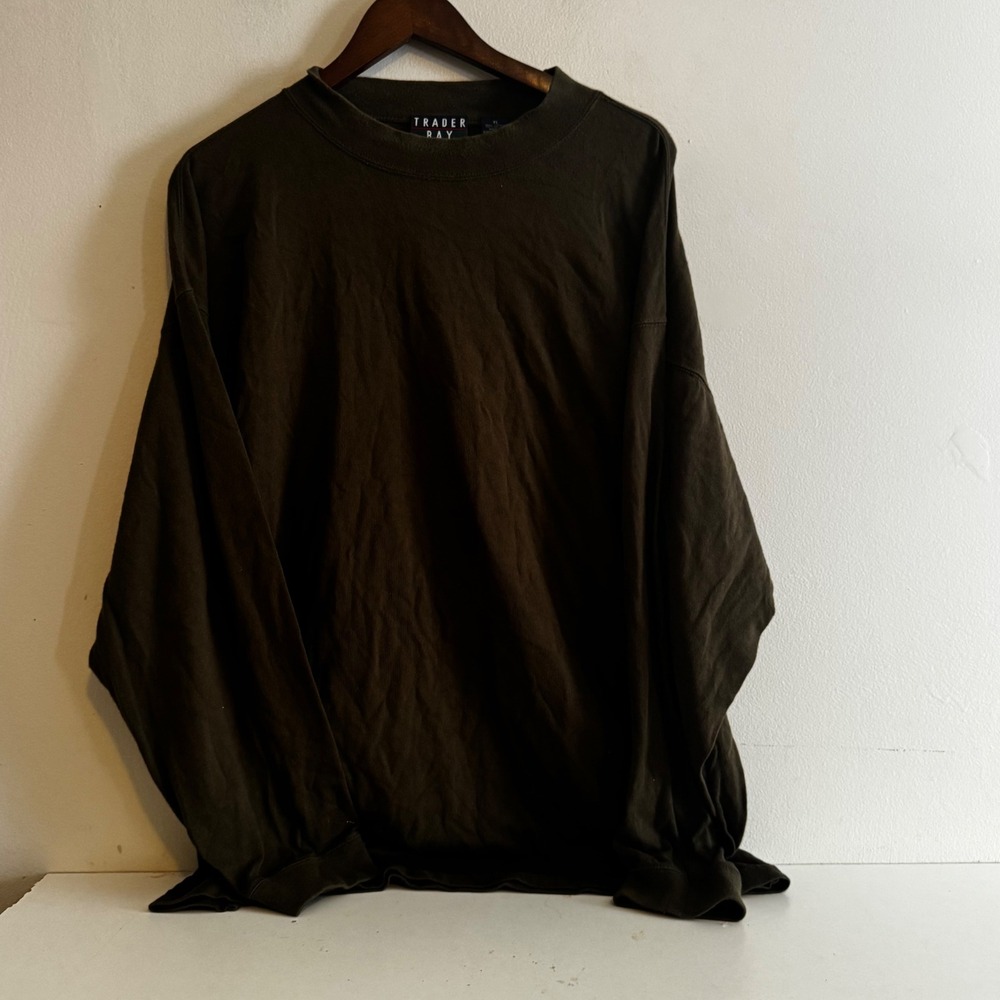 VTG Trader Bay Men's XL Long Sleeve Dark Olive Green 100% Cotton Crewneck